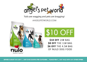 $10 off 24# bag $8 off the 11# bag $6 off the 4.5# bag of Nulo Dog Food